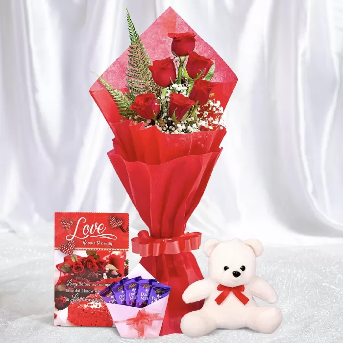 Red Roses with Chocolate & Card Combo