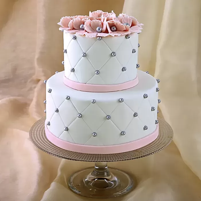 Pink Bow  Wedding 2 Tier Truffle Cake