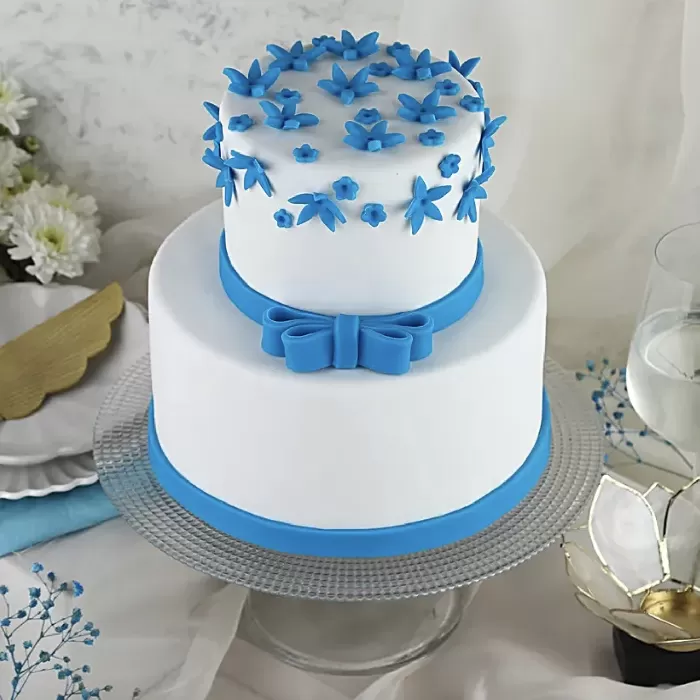 Blue Bow 2 Tier  Wedding Truffle Cake