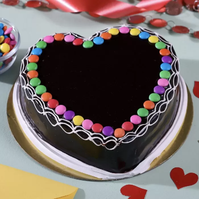 Heart shape Chocolate Cake with Gems