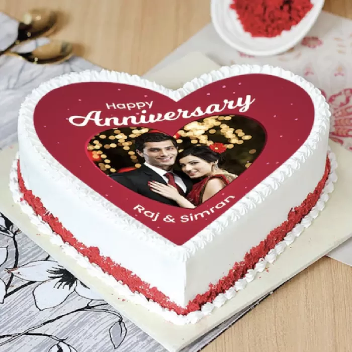 Red Velvet Anniversary Photo Cake