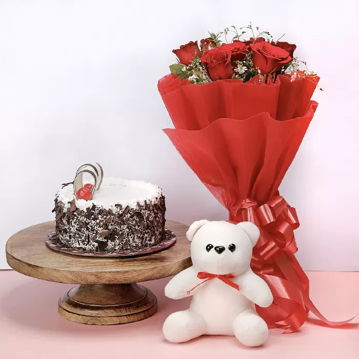 Cake - Teddy - Flower Combo