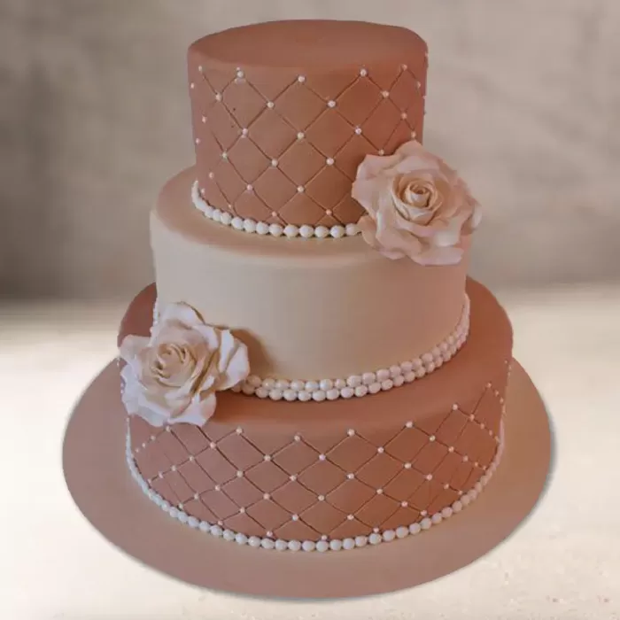 Pearl Rose Three Tier Wedding Fondant Cake