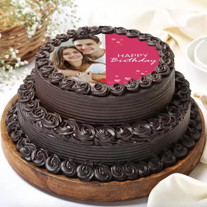 Two Tier Chocolate Photo Cake